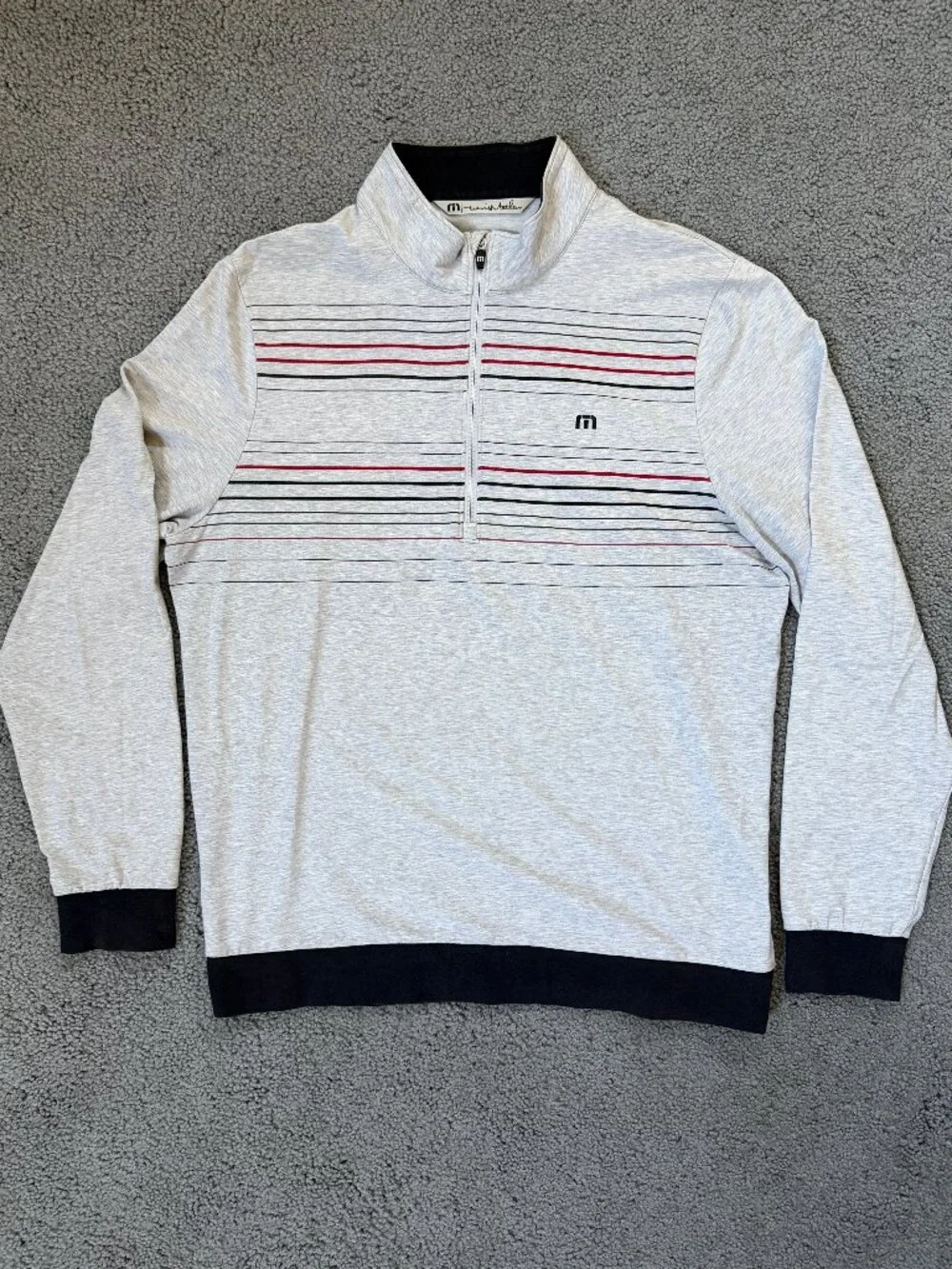 NWOT Travis Mathew Balboa Chest Stripe Quarter Zip Golf Pullover Gray Men’s L